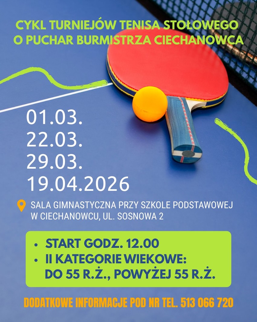 Pingpongowe niedziele w Ciechanowcu. Rusza cykl turniejów o puchar burmistrza