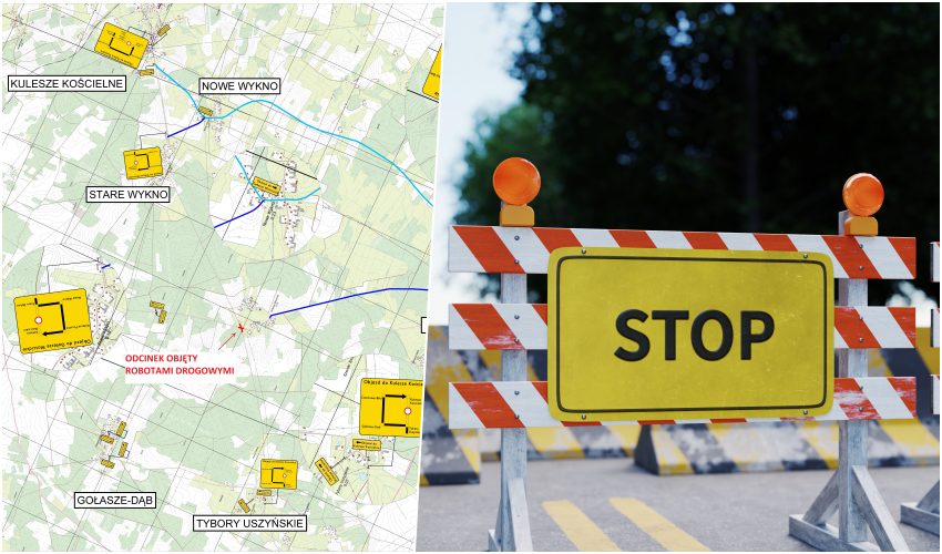 Trwa rozbudowa drogi Kulesze Kościelne – Gołasze Mościckie. Skrzyżowanie będzie zamknięte