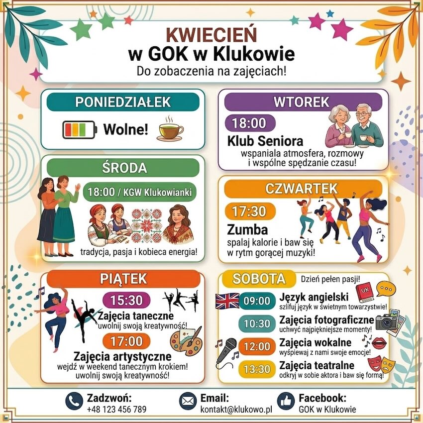 Od zumby po zajęcia teatralne. Tygodniowy harmonogram GOK-u w Klukowie
