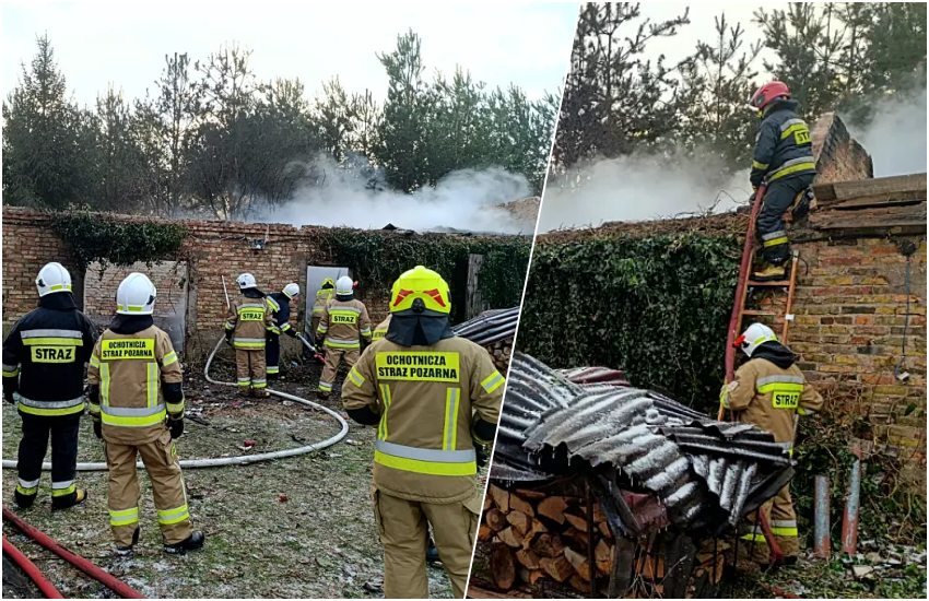 Ogień strawił dach budynku w gminie Sokoły. Interweniowało 7 zastępów [foto]