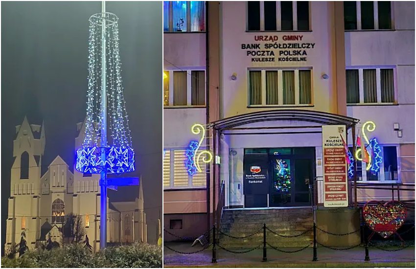 Ozdoby na rondzie i latarniach. Kulesze Kościelne gotowe na święta [wideo/foto]