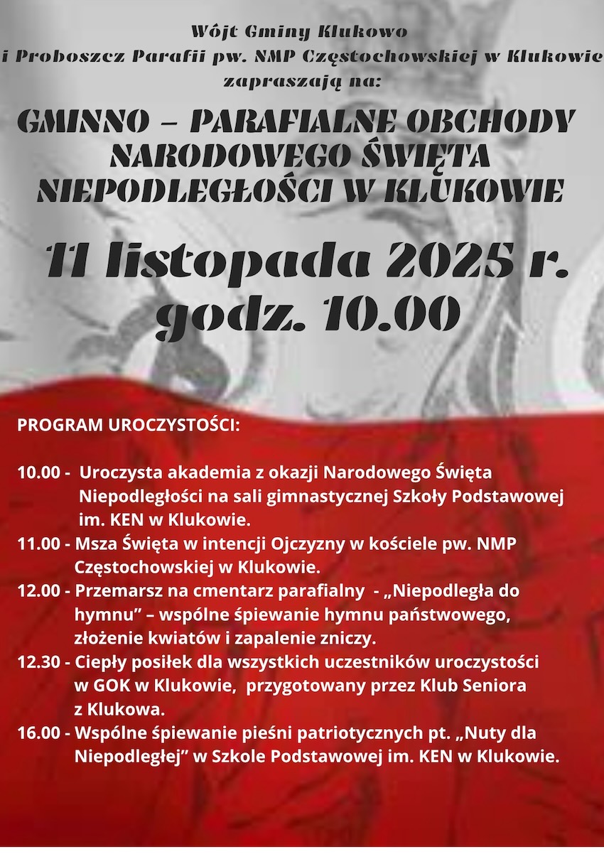 Gminno-parafialne obchody 11 listopada w Klukowie. Znamy szczegółowy program