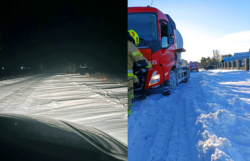 Zima nie odpuszcza: ciągłe problemy na głównych trasach powiatu wysokomazowieckiego [wideo/foto]