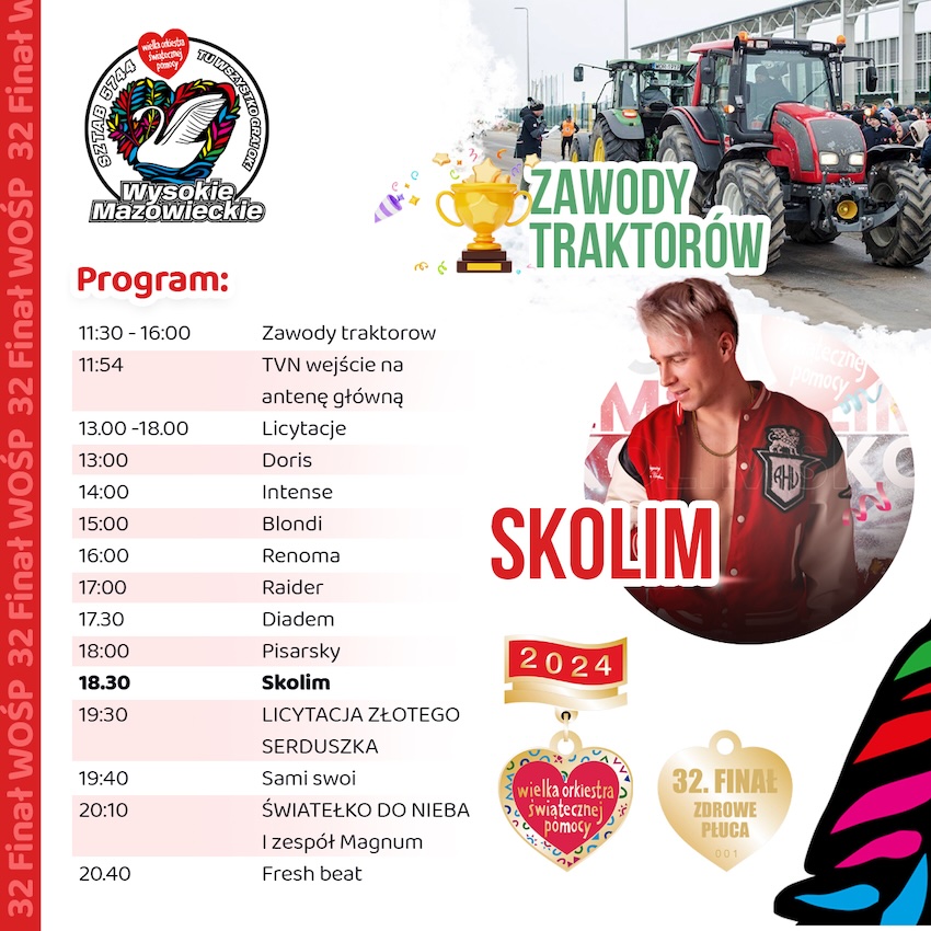 Wysokie Mazowieckie dla WOŚP: Traktory, Skolim i licytacje. Poznaj program dnia