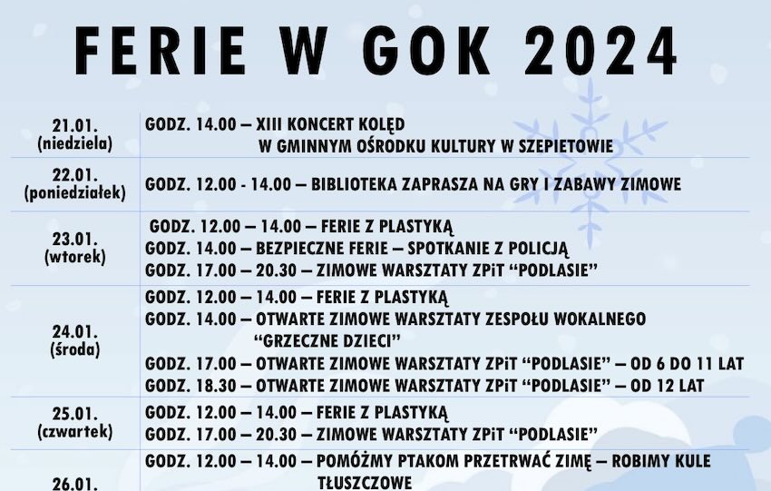 Zimowe atrakcje w Szepietowie: Warsztaty, koncerty i spotkania edukacyjne