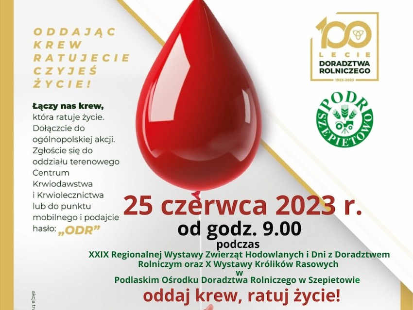 Zostań krwiodawcą podczas XXIX Regionalnej Wystawy Zwierząt Hodowlanych w Szepietowie