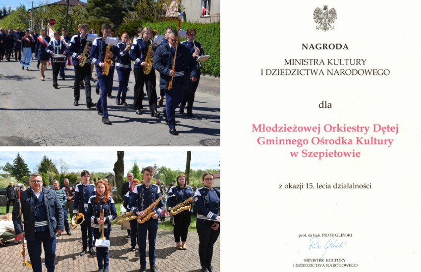 Nagroda Ministra Kultury dla Młodzieżowej Orkiestry Dętej GOK w Szepietowie na 15-lecie istnienia