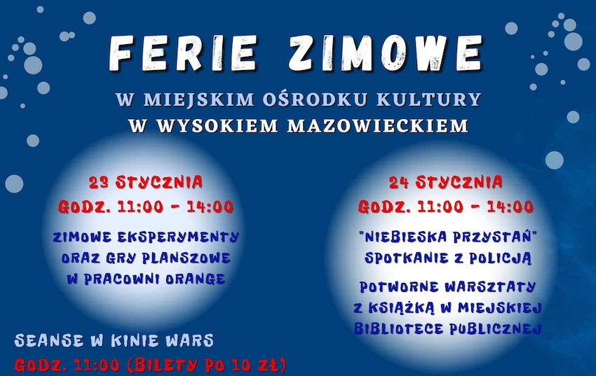 Wysokie Mazowieckie. Ferie zimowe w Miejskim Ośrodku Kultury