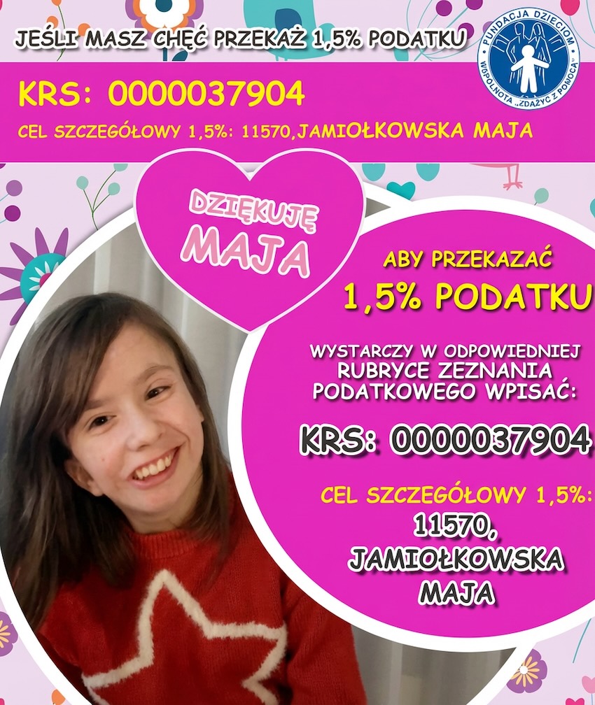 Przekaż 1,5% podatku na rzecz Mai  w Wysokiego Mazowieckiego