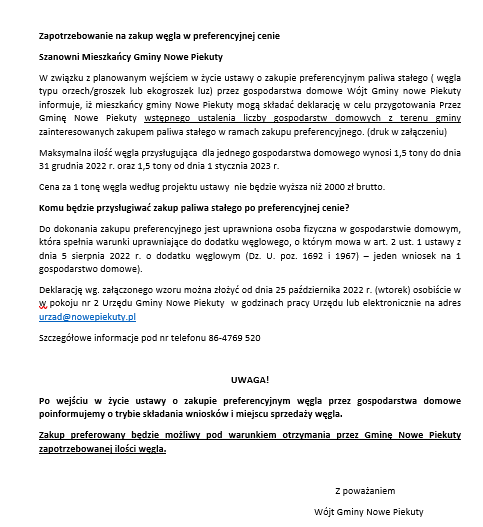pismo inf. dot. węgla