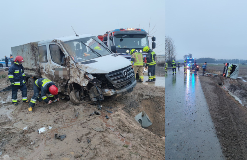 Czyżew. Bus wpadł do rowu i przewrócił się na bok [foto]