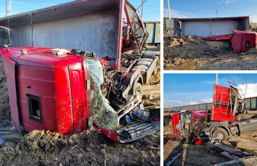 Szepietowo. Groźny wypadek! Ciężarówka wjechała pod pociąg [foto]