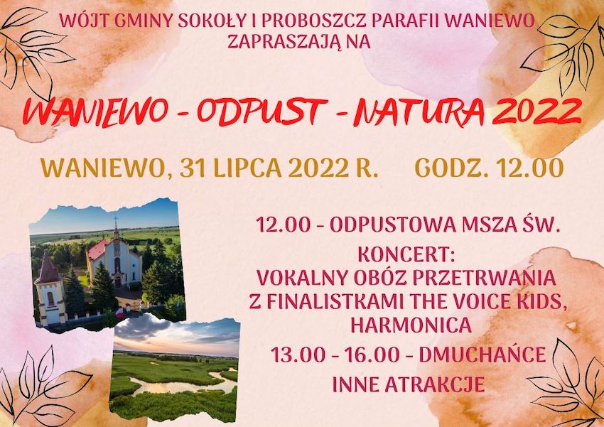 Zaproszenie na Odpust z okazji Św. Anny „Waniewo-Odpust-Natura 2022”