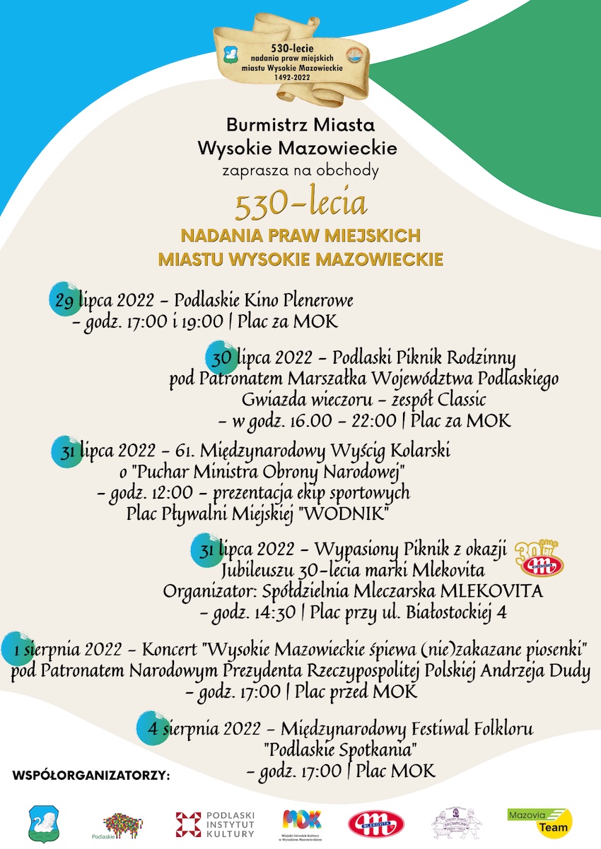 530 lecie nadania praw miejskich Miastu Wysokie Mazowieckie PLAKAT kopia