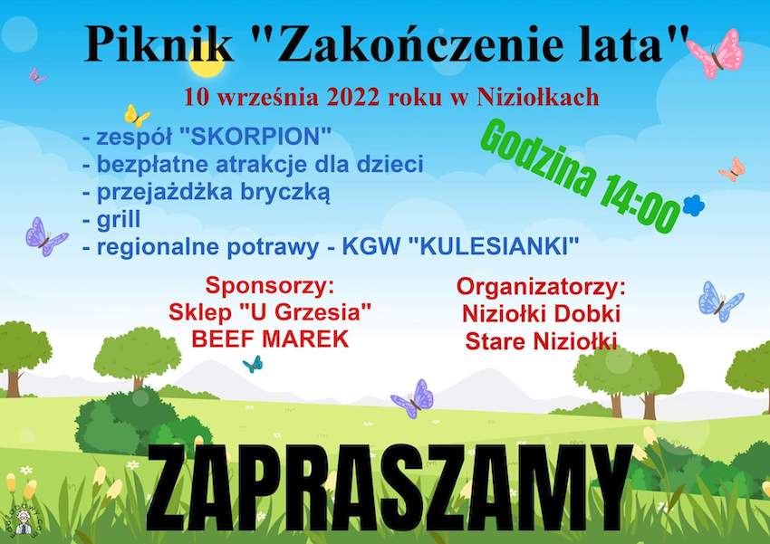Zaproszenie na Piknik „Zakończenie lata” w Niziołkach