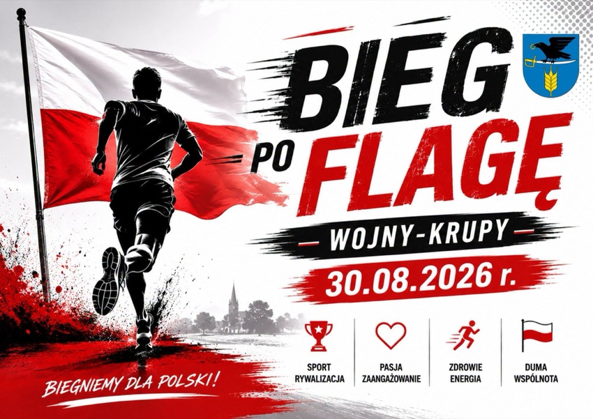 Plakat Biegu po Flagę w Wojnach-Krupach 30 sierpnia 2026