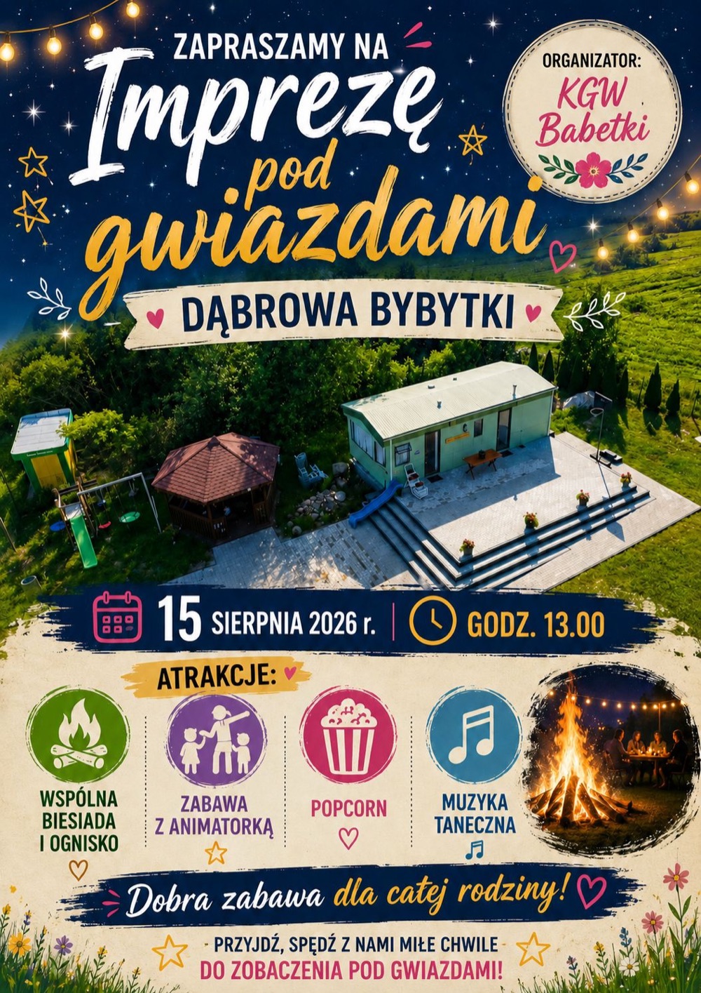 Dąbrowa Bybytki: plakat Imprezy pod Gwiazdami KGW Babetki