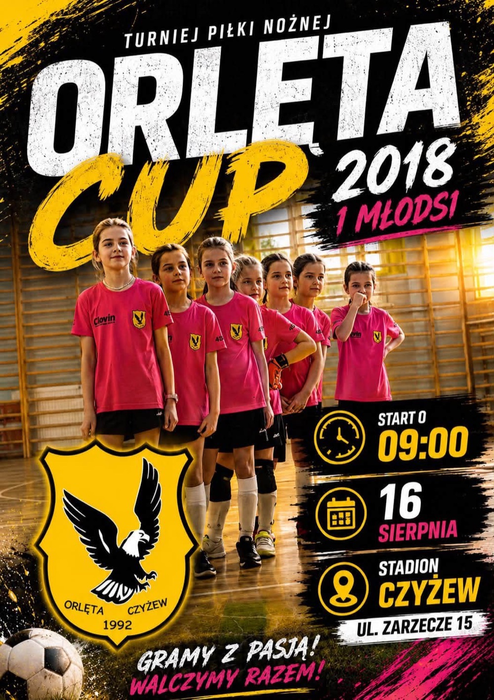 Czyżew: plakat turnieju Orlęta Cup 2018 i młodsi, 16 sierpnia