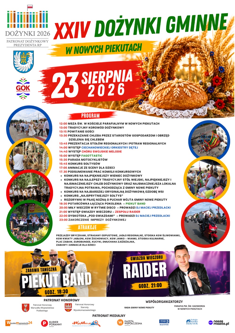 Nowe Piekuty: plakat XXIV Dożynek Gminnych z programem