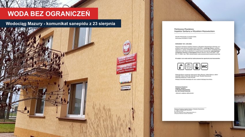 Wysokie Mazowieckie: Powiatowa Stacja Sanitarno-Epidemiologiczna i komunikat sanepidu o wodzie z wodociągu Mazury