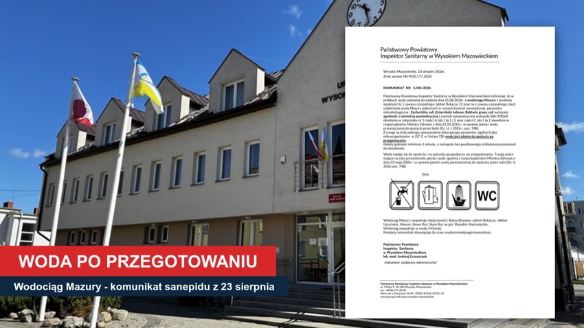 Wysokie Mazowieckie: Urząd Gminy i komunikat sanepidu o wodzie z wodociągu Mazury