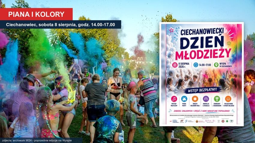Ciechanowiec: zabawa w kolorach holi na Wyspie podczas Dnia Młodzieży