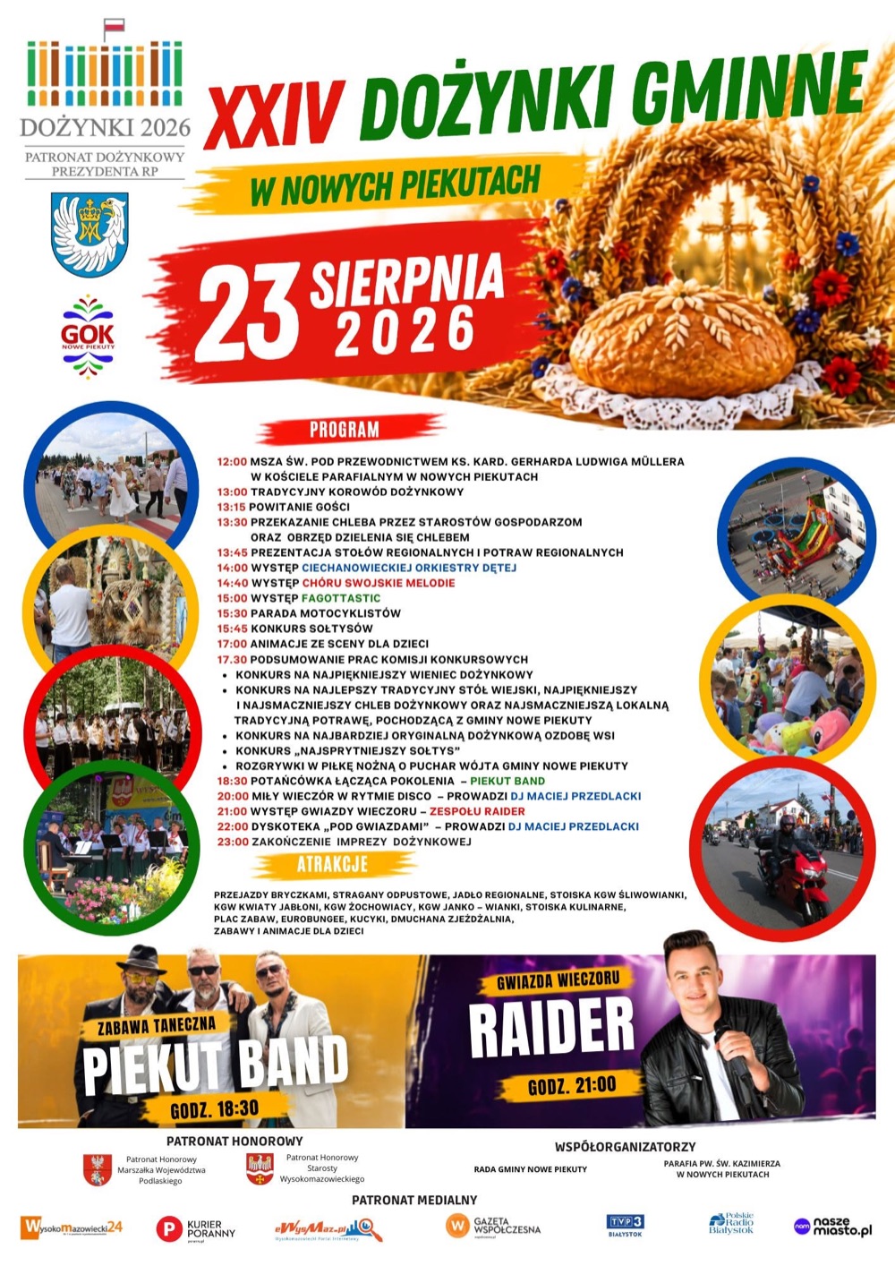 Nowe Piekuty: plakat XXIV Dożynek Gminnych, 23 sierpnia 2026