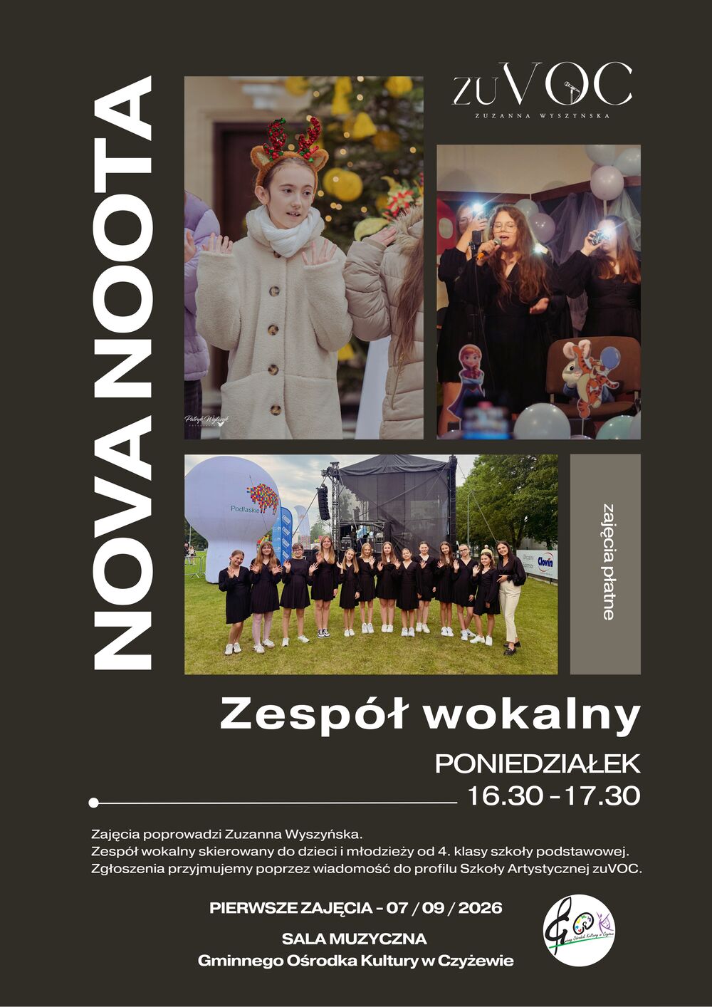 Czyżew: plakat zespołu wokalnego Nova Noota z terminem zajęć