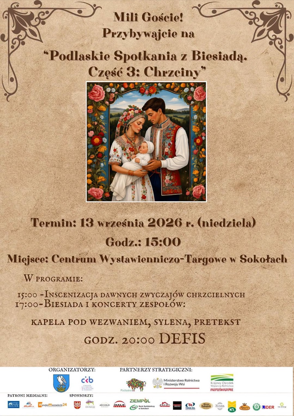 Plakat Podlaskich Spotkań z Biesiadą. Część 3: Chrzciny w Sokołach