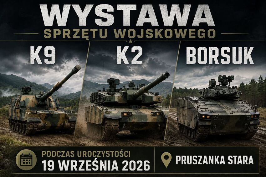 Zapowiedź wystawy sprzętu wojskowego: armatohaubica K9, czołg K2 i bojowy wóz piechoty Borsuk