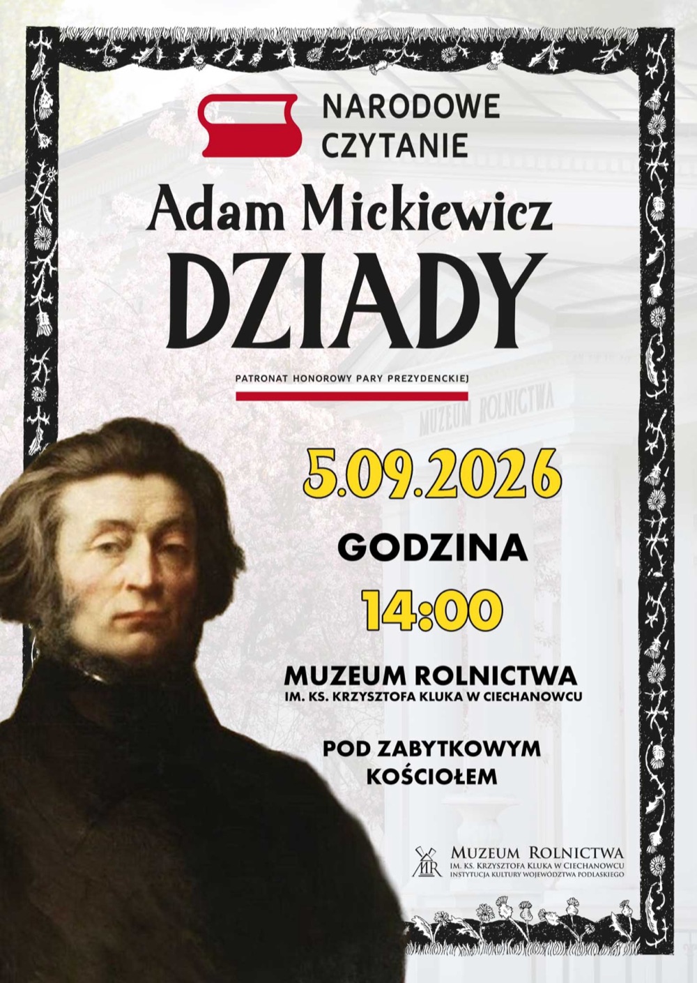 Plakat Narodowego Czytania w Muzeum Rolnictwa w Ciechanowcu, 5 września 2026