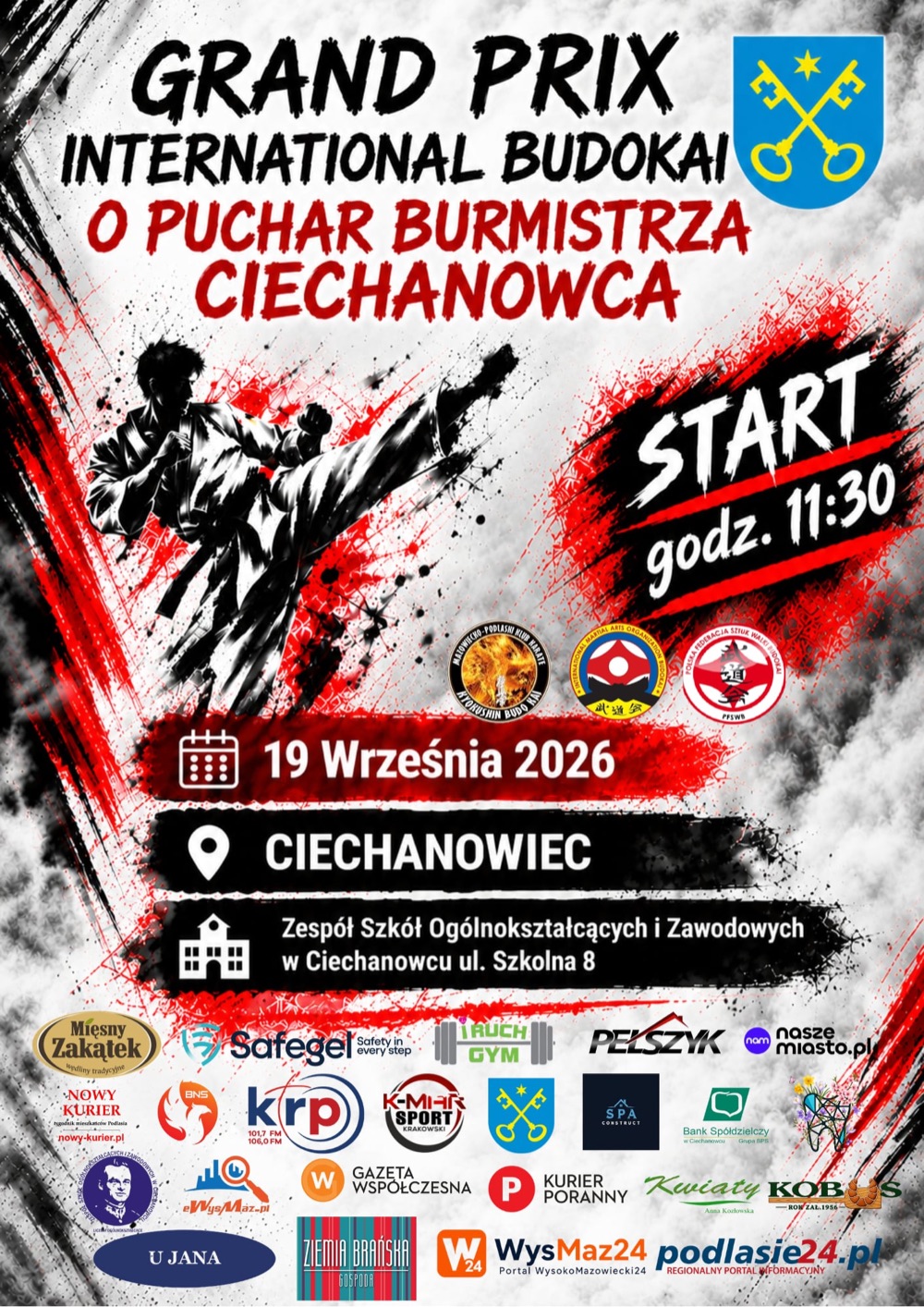 Plakat Grand Prix International Budokai o Puchar Burmistrza Ciechanowca, 19 września 2026, Ciechanowiec