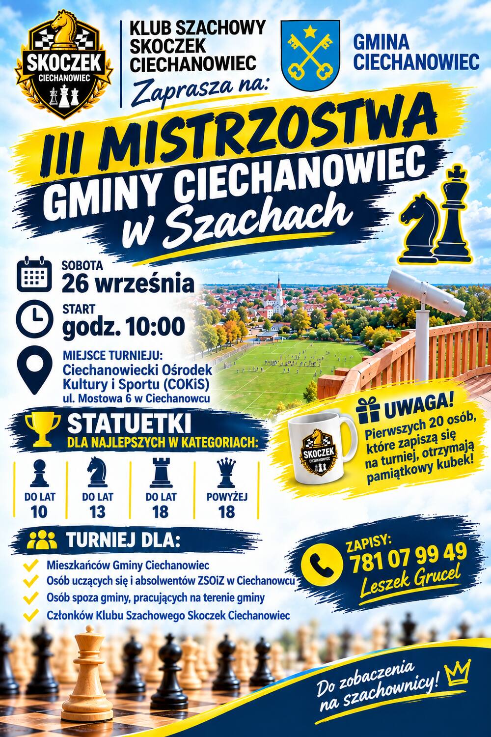 Plakat III Mistrzostw Gminy Ciechanowiec w Szachach, 26 września 2026, COKiS