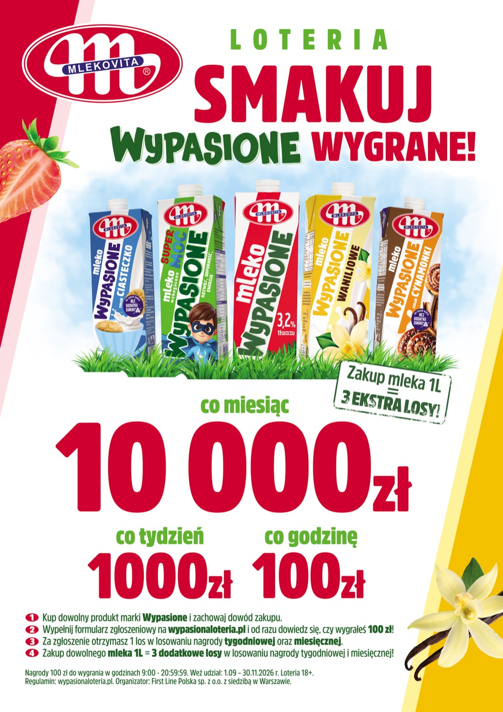 Plakat loterii Smakuj Wypasione wygrane marki Wypasione, Mlekovita, Wysokie Mazowieckie