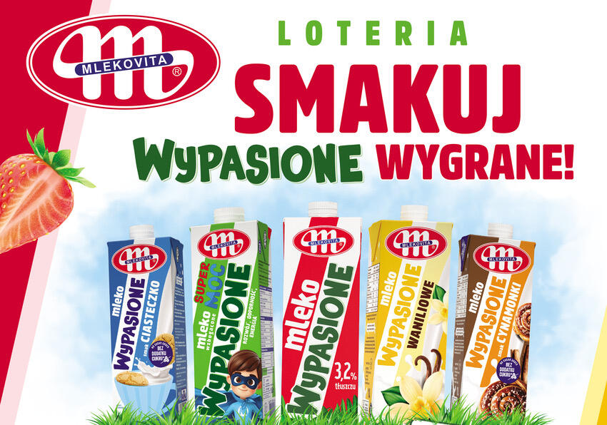 Plakat loterii Smakuj Wypasione wygrane marki Wypasione, Mlekovita, Wysokie Mazowieckie