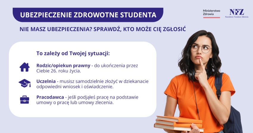Grafika NFZ: kto może zgłosić studenta do ubezpieczenia zdrowotnego