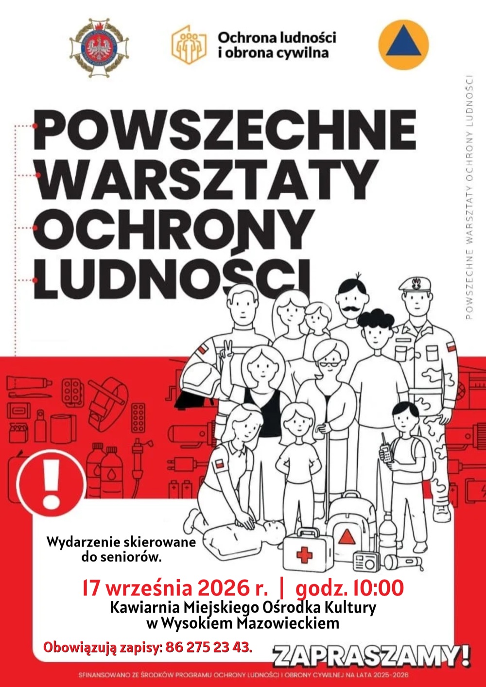 Plakat powszechnych warsztatów ochrony ludności w Wysokiem Mazowieckiem, 17 września 2026