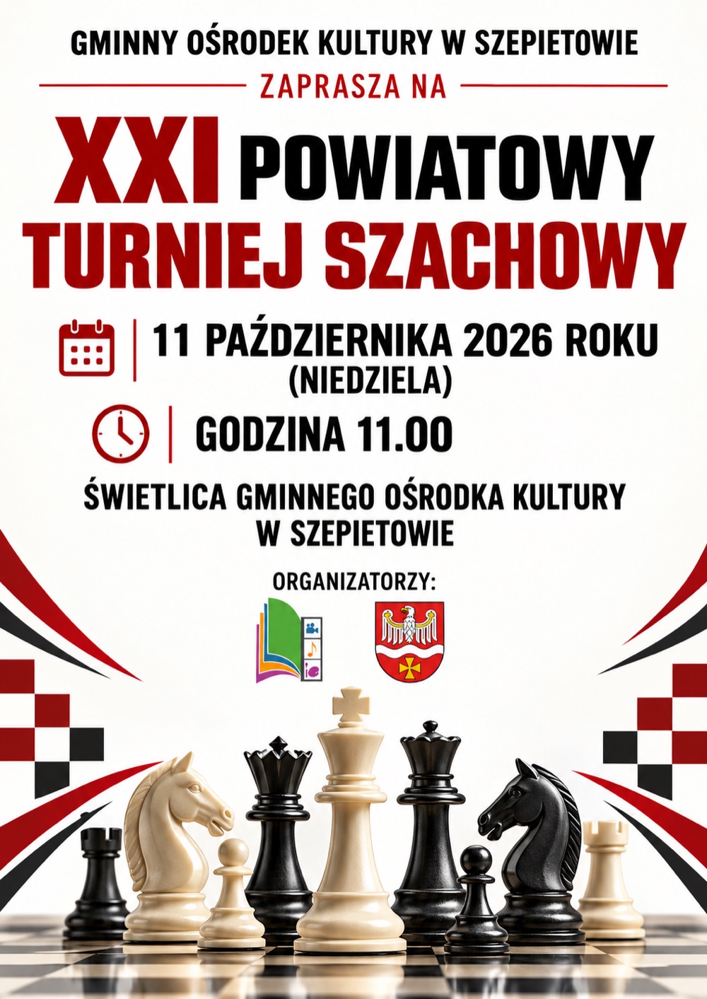 Plakat XXI Powiatowego Turnieju Szachowego w Szepietowie, 11 października 2026