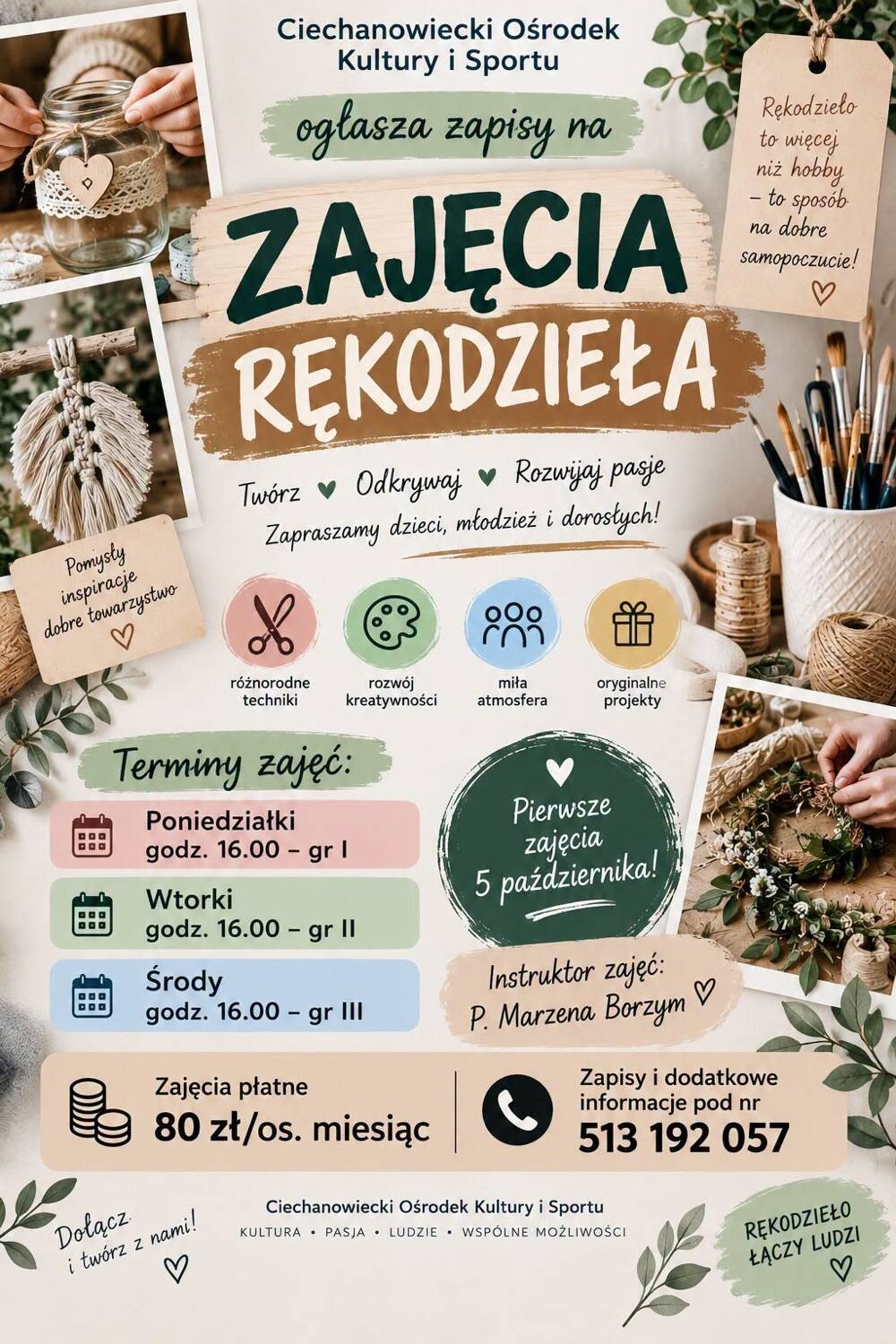 Ciechanowiec: plakat z zapisami na zajęcia rękodzieła w COKiS