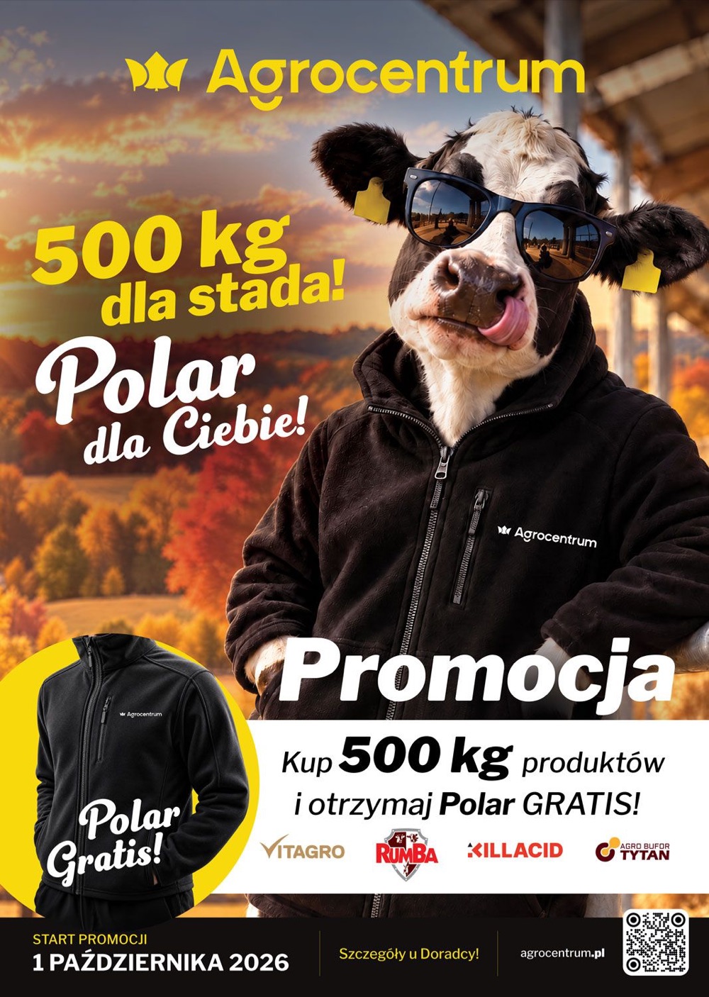 Plakat promocji Agrocentrum: 500 kg dla stada, polar dla Ciebie