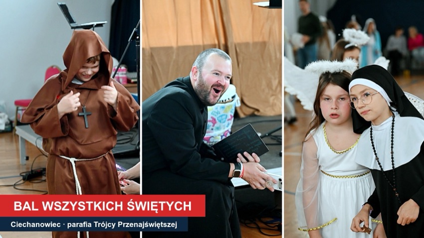 Dzieci przebrane za świętych na Balu Wszystkich Świętych w Ciechanowcu