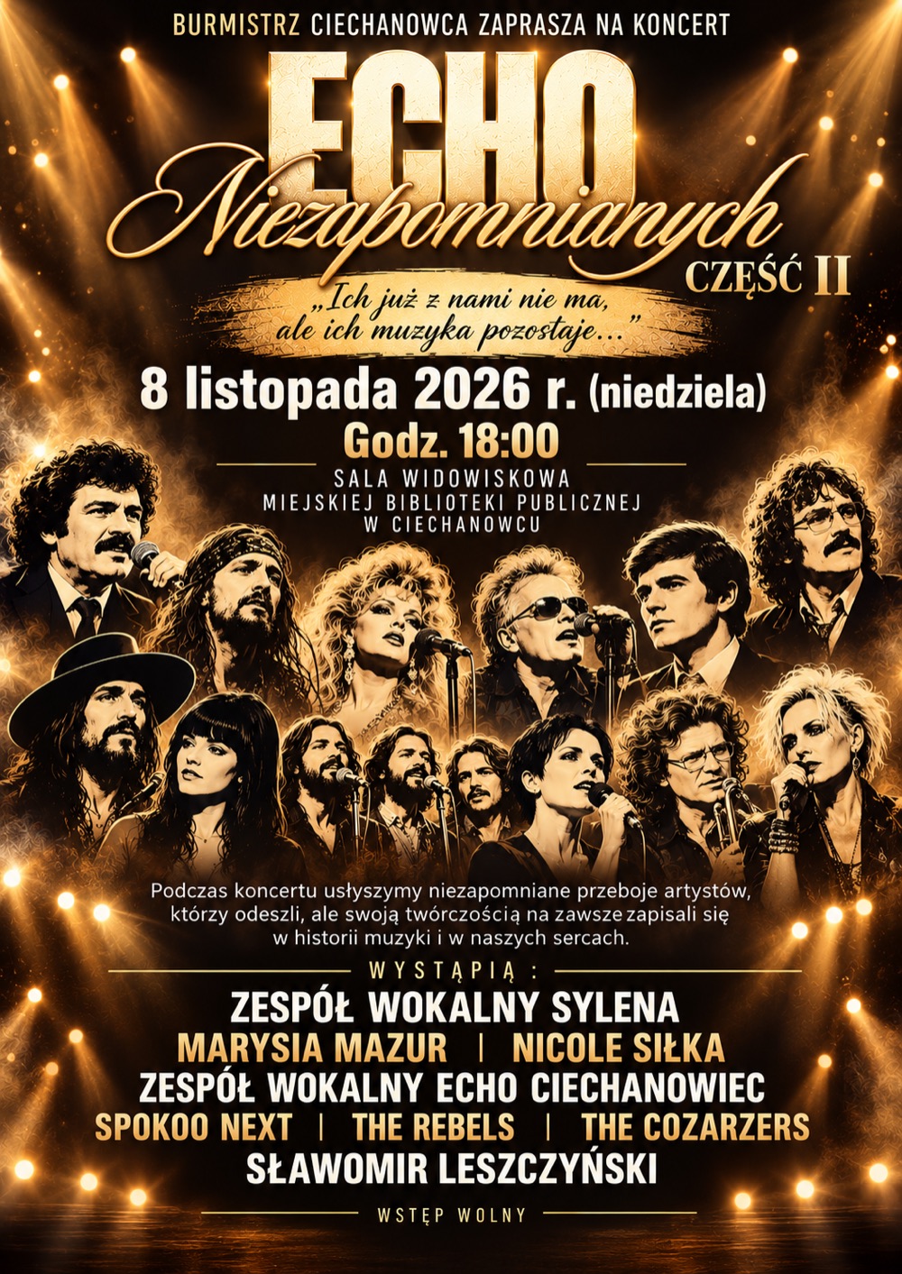 Plakat koncertu Echo Niezapomnianych cz. II w Ciechanowcu, 8 listopada 2026