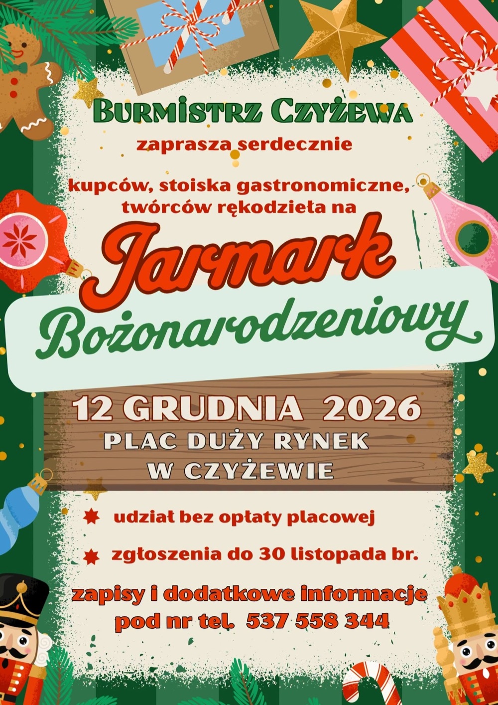Plakat Jarmarku Bożonarodzeniowego w Czyżewie 12 grudnia 2026