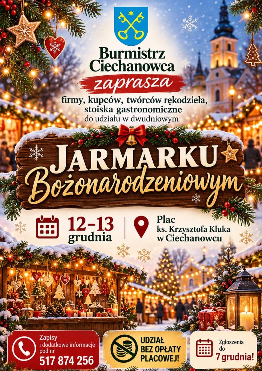 Plakat Jarmarku Bożonarodzeniowego w Ciechanowcu 12-13 grudnia 2026