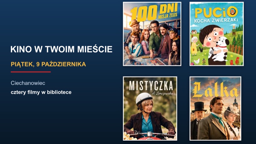 Kino w Ciechanowcu 9 października 2026: 100 dni: Misja Zeus, Pucio kocha zwierzaki, Mistyczka, Lalka