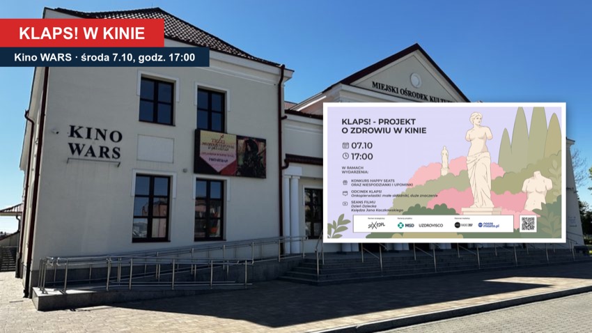 Wysokie Mazowieckie: Kino WARS i grafika projektu KLAPS! o zdrowiu w kinie