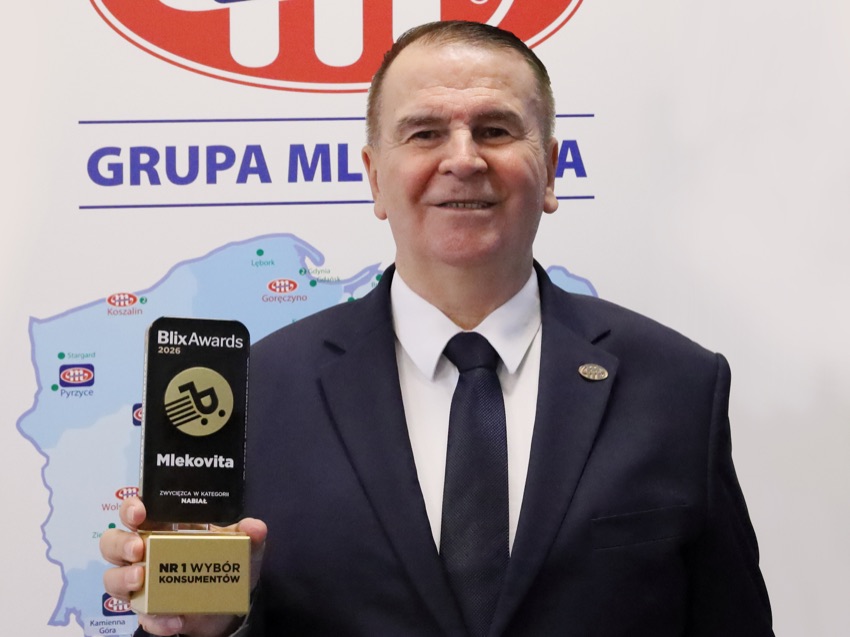 Prezes Grupy Mlekovita Dariusz Sapiński ze statuetką BLIX Awards 2026, Wysokie Mazowieckie