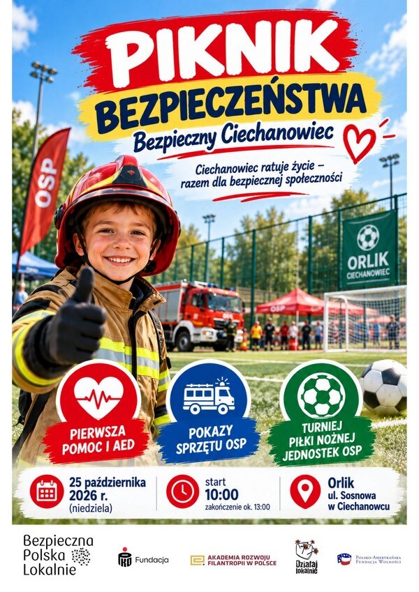 Plakat Pikniku Bezpieczeństwa w Ciechanowcu, 25 października 2026