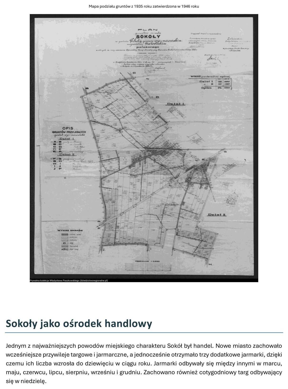 Plan gruntów miasta Sokoły z 1935 roku zatwierdzony w 1946 roku