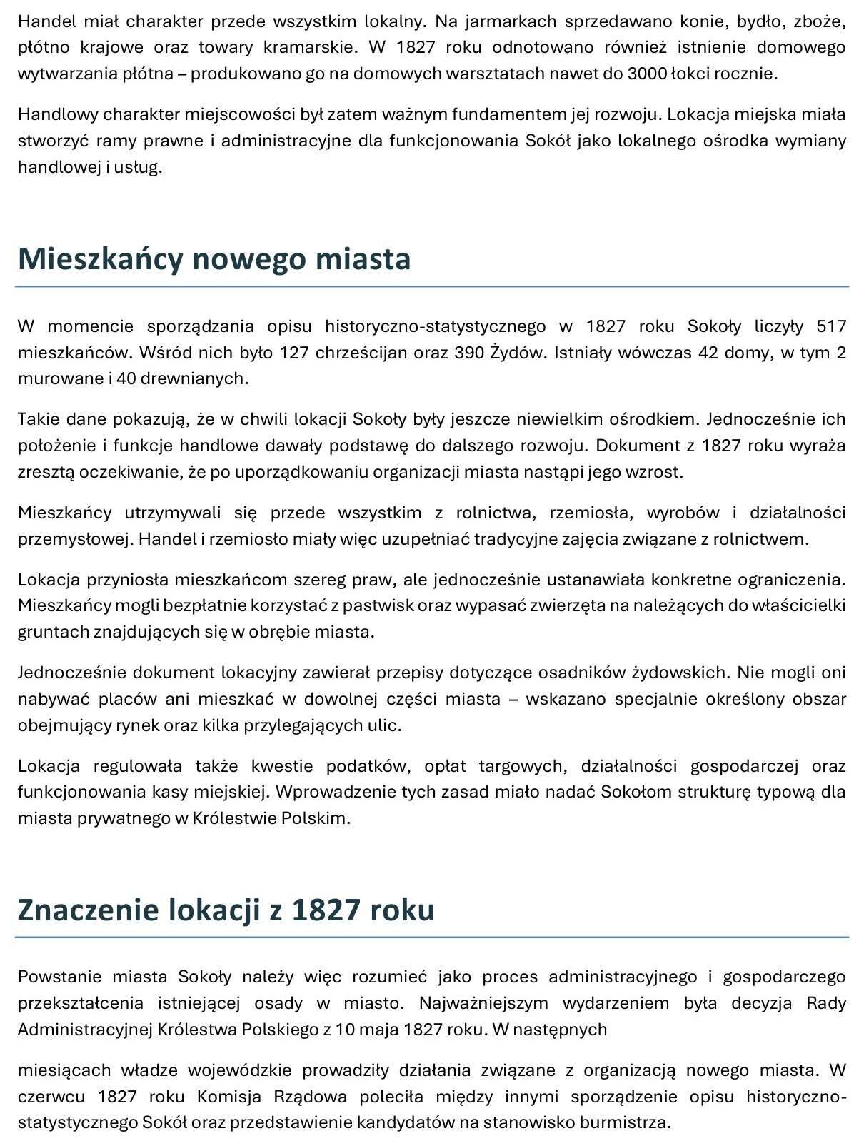 Opracowanie Powstanie miasta Sokoły, rozdział o mieszkańcach nowego miasta